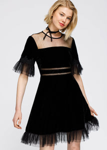 Nurode Mesh Contrast Velvet Dress In Black: L