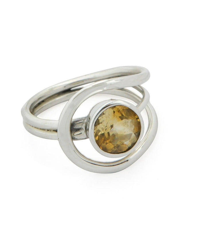 Sterling Silver Loop Ring with Citrine Gemstone: Size 8