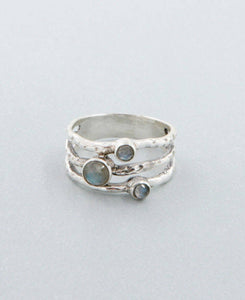 Triple Stone Labradorite Ring, Sterling Silver: Size 8