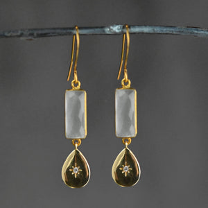 North Star Teardrop w/ Rectangle Semi Precious Stone Earring