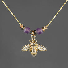 Load image into Gallery viewer, Vintage Pave Bee w/ Semi Precious Stones Necklace: Amethyst / 16 + Extender
