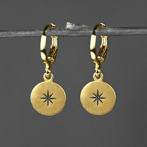 Golden Huggie Brass North Star with Stone Earrings