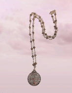Saint Benito Silver Pendant on Silver Gray Shine Swarovski