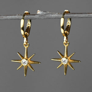 Golden Huggie Brass Stars with Stones Earrings