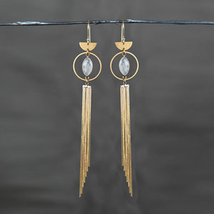 Dramatic Circle Eye w/ Semi Precious & Gold Plated Tassel: Golden Rutile