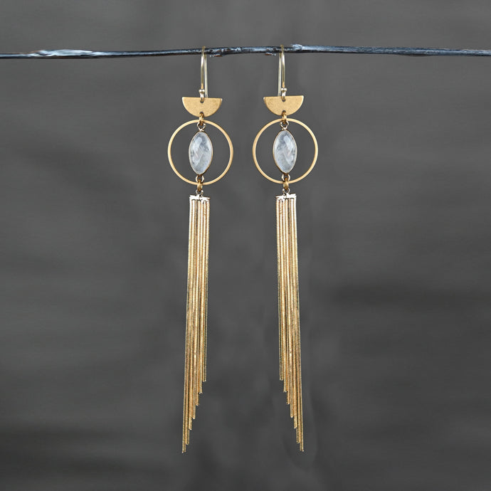 Dramatic Circle Eye w/ Semi Precious & Gold Plated Tassel: Golden Rutile