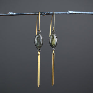 Simple Hook Semi Precious with Brass Bar Earrings