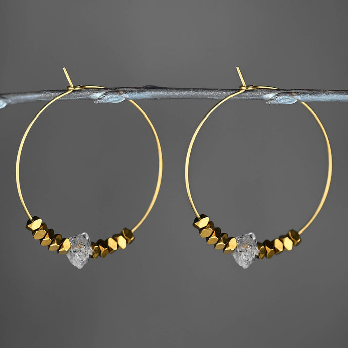 35MM Hoop w/ Herkimer Diamond Earrings