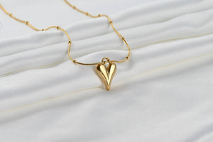 18k Gold Heart Necklace - Beaded Snake Chain Necklace