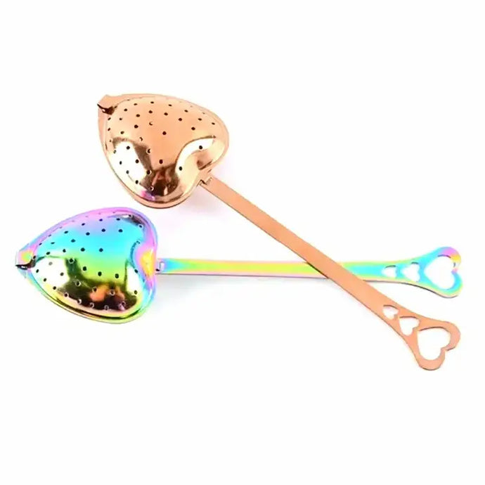 ROSE GOLD Heart Shaped Tea Infuser & Spoon Stainless Steel: RAINBOW