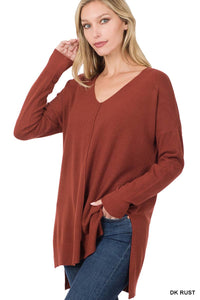 Fall Rust Red V-neck Sweater