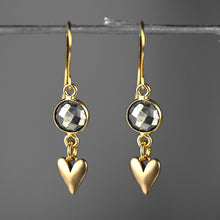Load image into Gallery viewer, Small Brass Cast Hearts w/ Round Semi Precious Earrings: Golden Rutile
