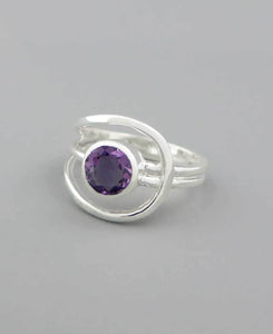 Sterling Silver Loop Ring with Amethyst Gemstone: Size 7