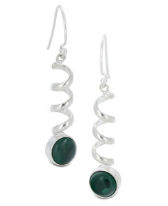 Sterling Silver and Malachite Spiral Earrings