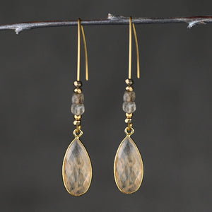 Long Wire Golden Rutile Tear w/ Labradorite Earrings