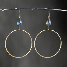 Load image into Gallery viewer, Large Brushed Gold Hoops w/ Semi Precious Gemstones: Golden Rutile
