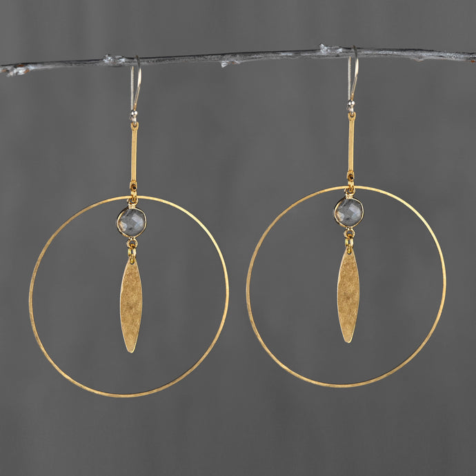 60mm Hoop w/ Stick Drop, Hammered Marquise & Labradorite