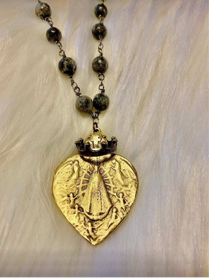The Crowned Labradorite Lady of Lujon Heart Necklace