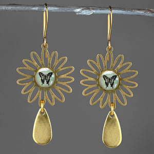 Flower & Petal Drop w/ Picture Earrings (Choose Image)
