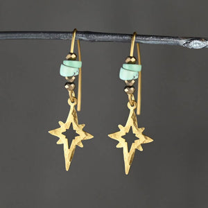 Brass Hammered North Star w/ Turquoise Jasper Earrings