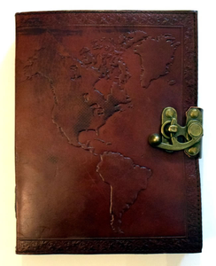 Map of The World Leather Journal with Lock 6 X 8