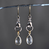 Bronze Grasping Hand Earrings w/ Crystal