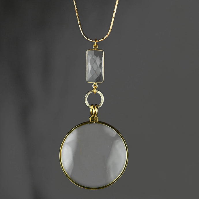 Magnifying Glass w/ Crystal on an Adjustable Chain Necklace