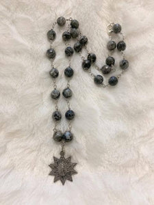 Labradorite Antique Silver Star Mary Necklace