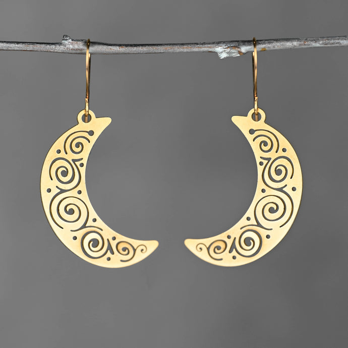 Brass Whimsical Moon Earrings