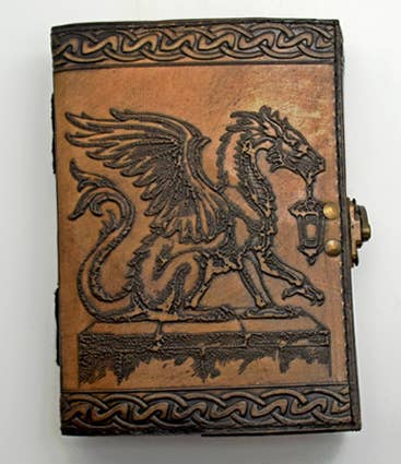 Dragon Holding Lantern Leather Embossed Journal with Aged Lo