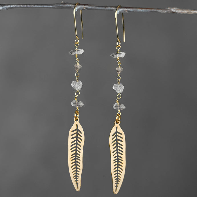 Leaf w / 4 Herkimer Diamond Earrings
