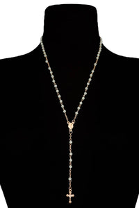 Cross Pendant Gemstone Beaded Gold Link Chain Necklace