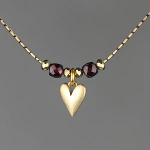 Valentines Sculptured Heart w/ Semi Precious Cubes: Garnet / 16 + Extender