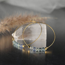 Load image into Gallery viewer, 50mm Brass Hoops w/ Fluorite Earrings
