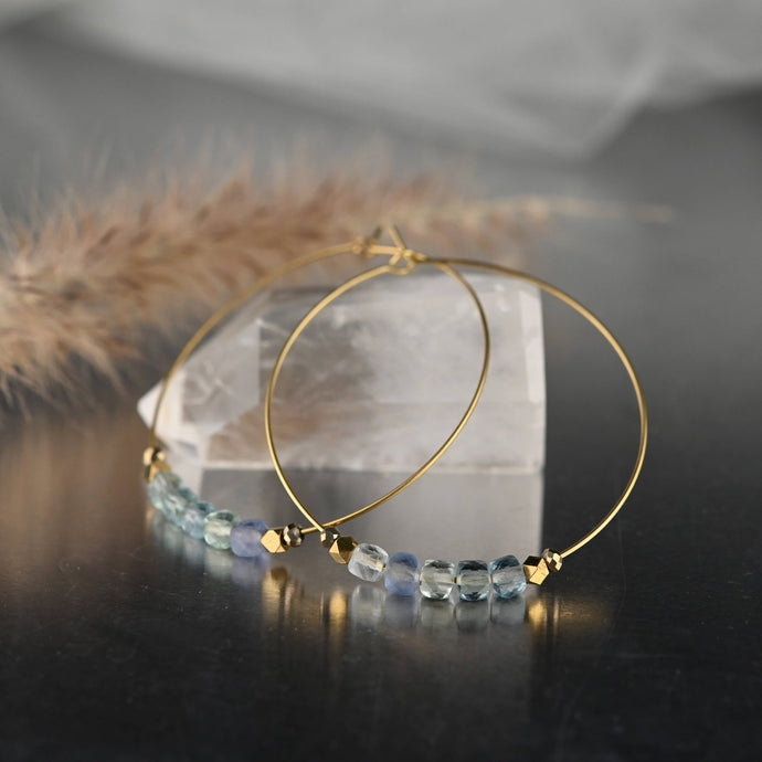 50mm Brass Hoops w/ Fluorite Earrings