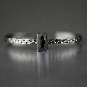 Thin Hand Hammered Cuff w/ Semi Precious Gemstone (Gunmetal)